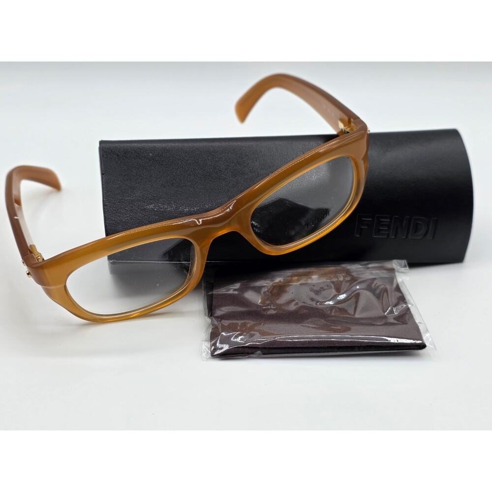 Fendi F867 216 Eyeglass RX Frames Amber Translucent Rectangular 135 w/ Case